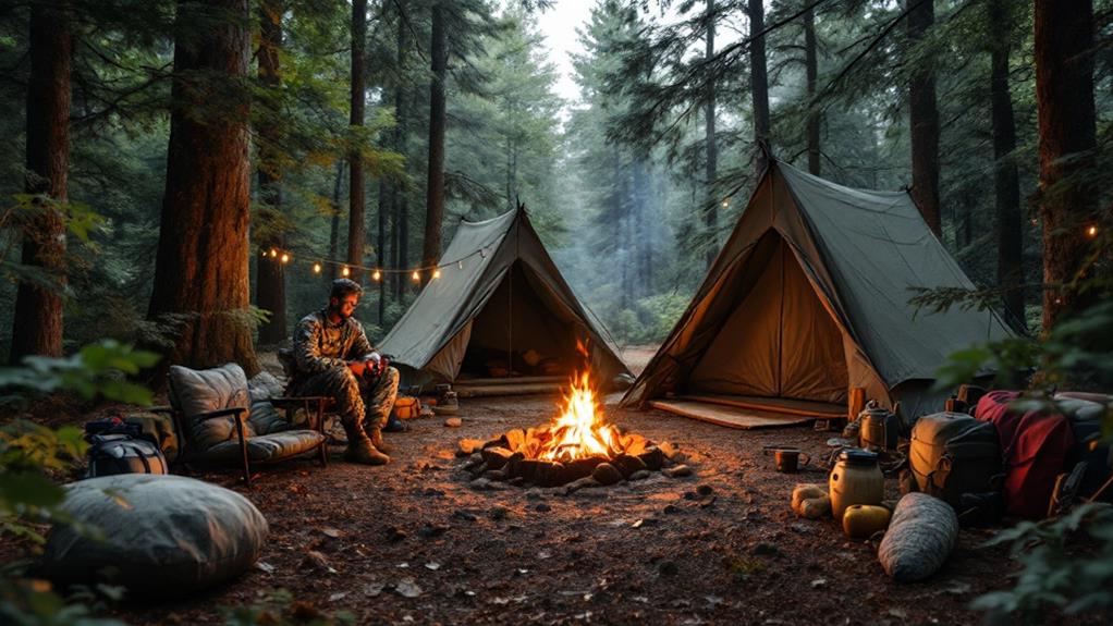 pitch tent build campfire gaze stars