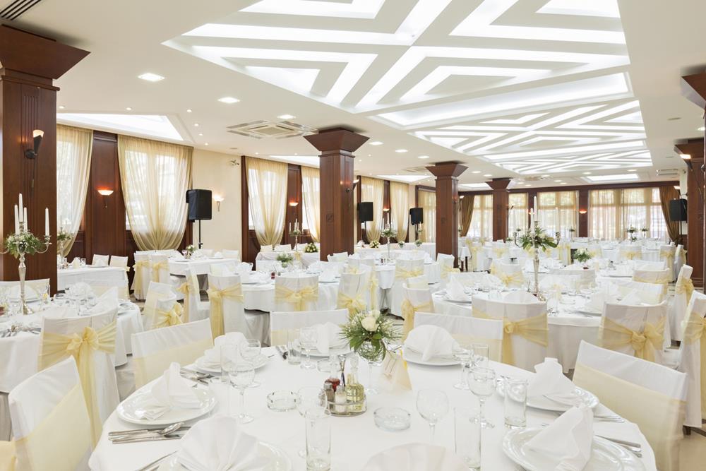 Wedding hall or other function facility set for fine dining