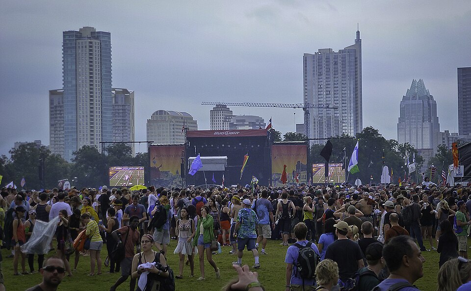 Bud Light stage with the Austin skyline in the background