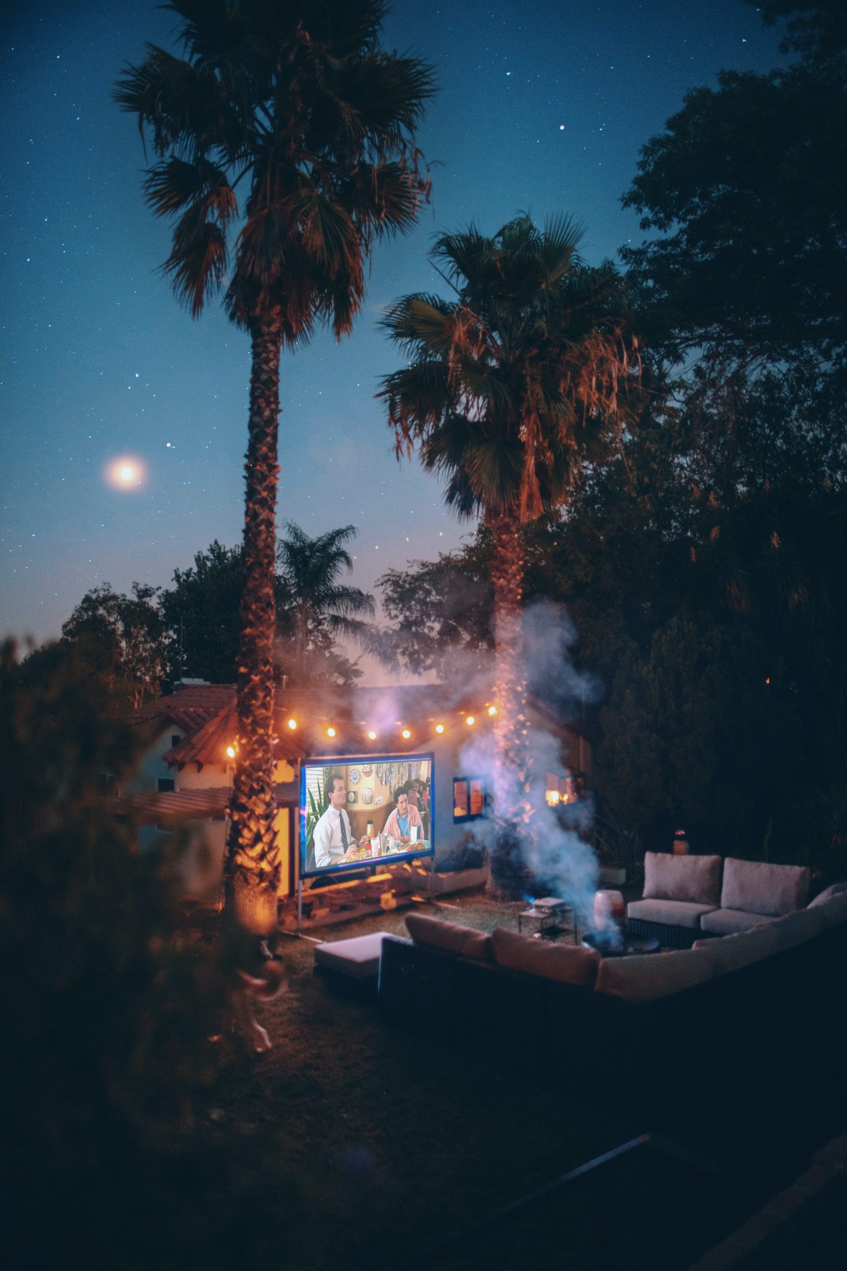 outdoor movie viewing set up