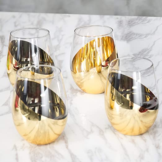 Modern gold stemless wine glasses