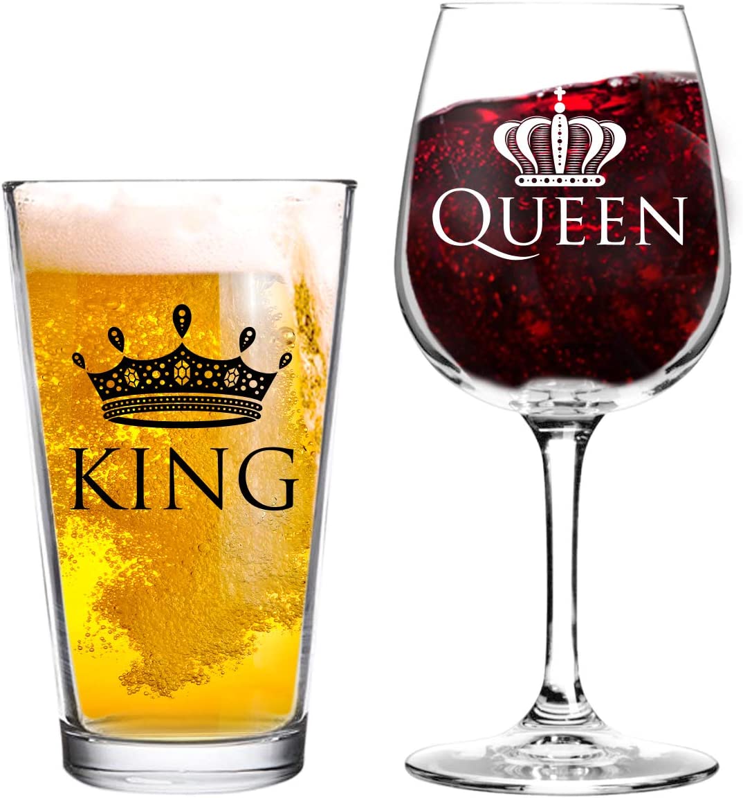 King Beer Queen Wine Glass Gift Set by Du Vino