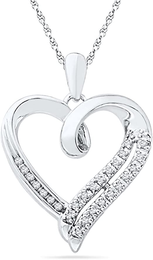 Sterling Silver Round Diamond in Heart Pendant