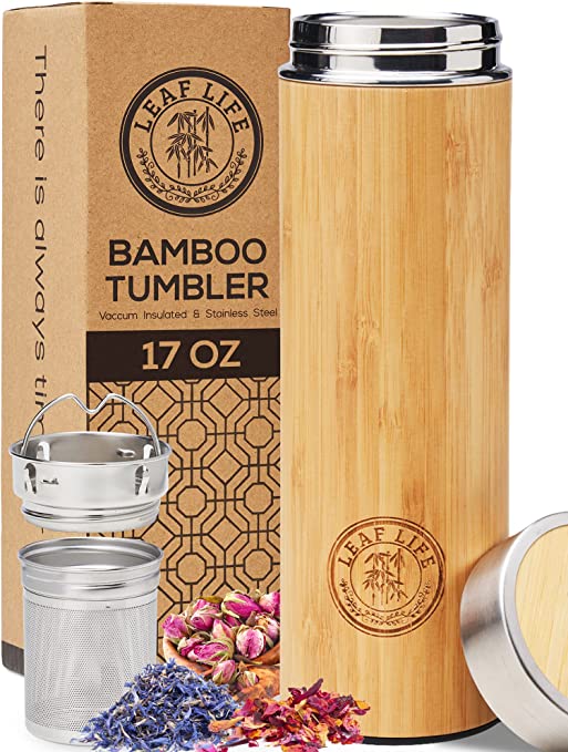 Original Bamboo Tumbler with Tea Infuser and Strainer by LeafLife