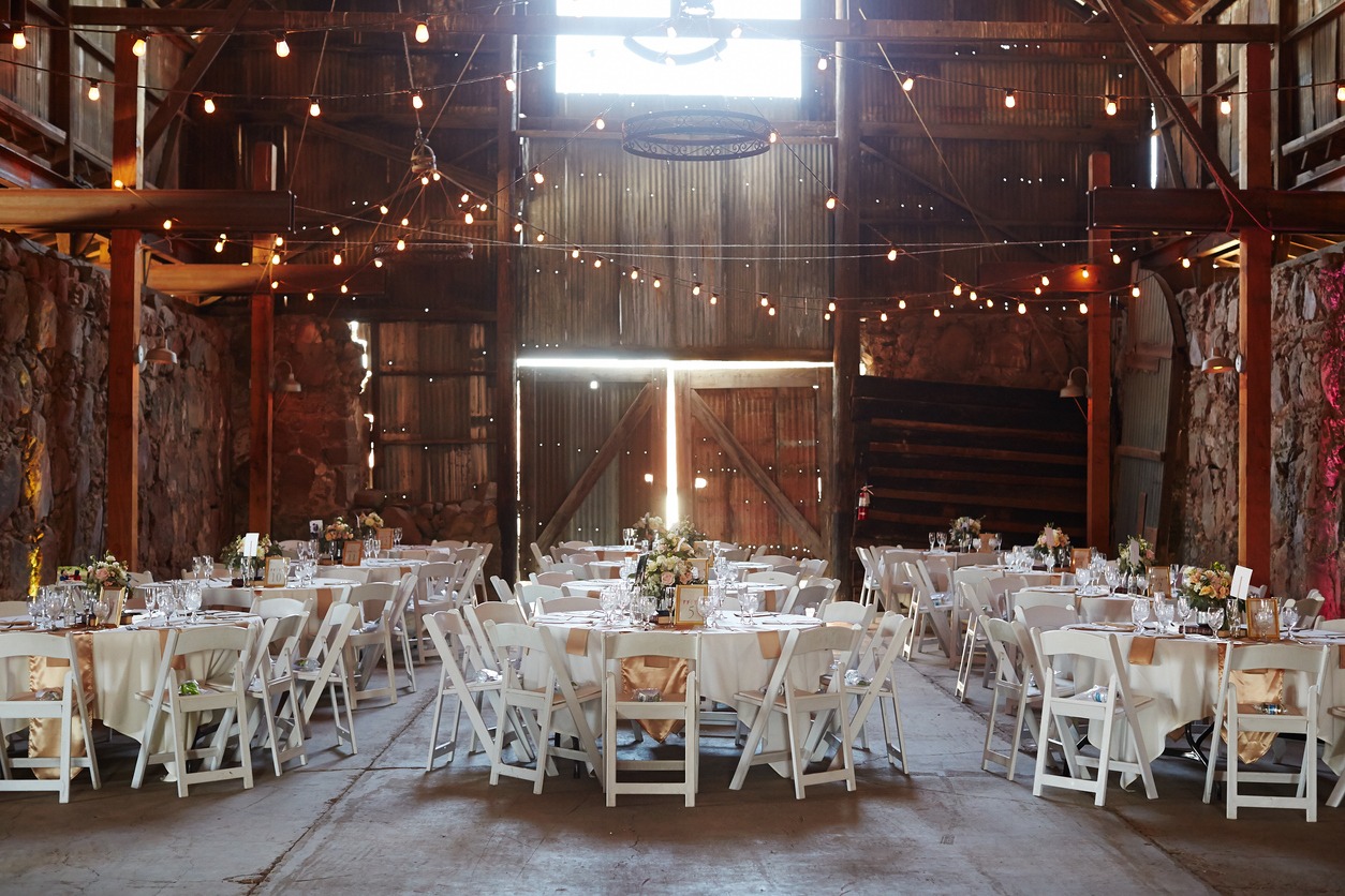 Wedding set-up inside a barn 