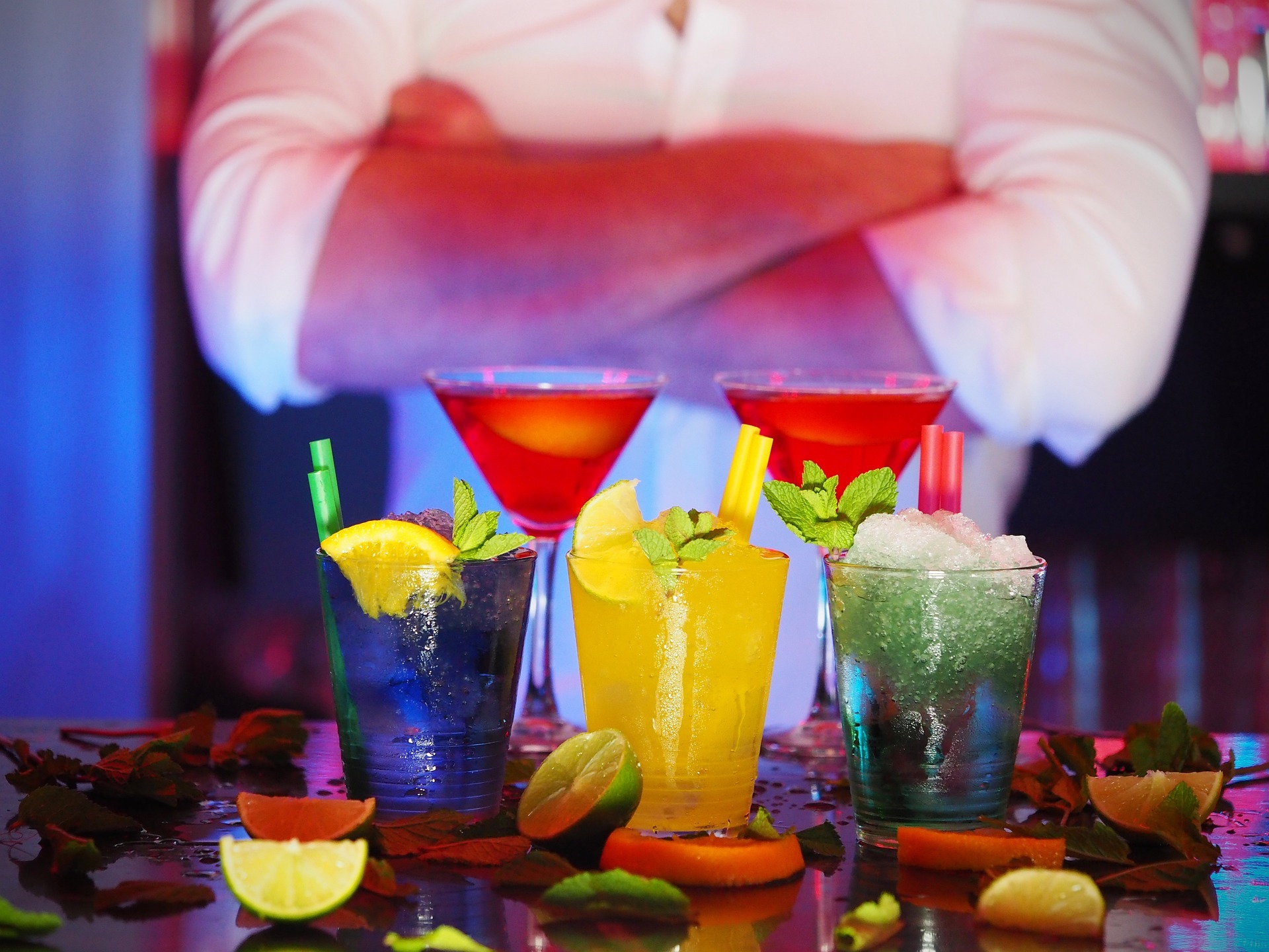 different colored cocktails