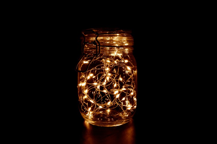 Fairy lights in a glass jar