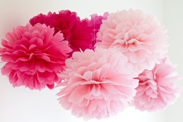 Tissue paper pompoms in different shades of pink