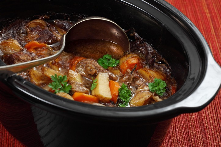 A stew served in a slow cooker pot