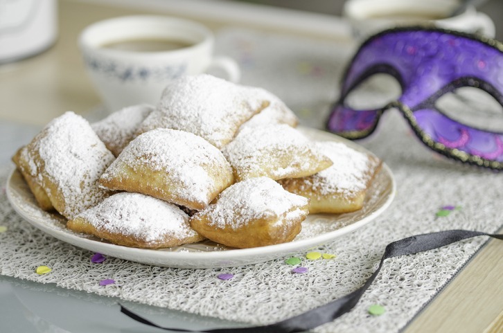 Traditional New Orleans beignets served for Mardi Gras