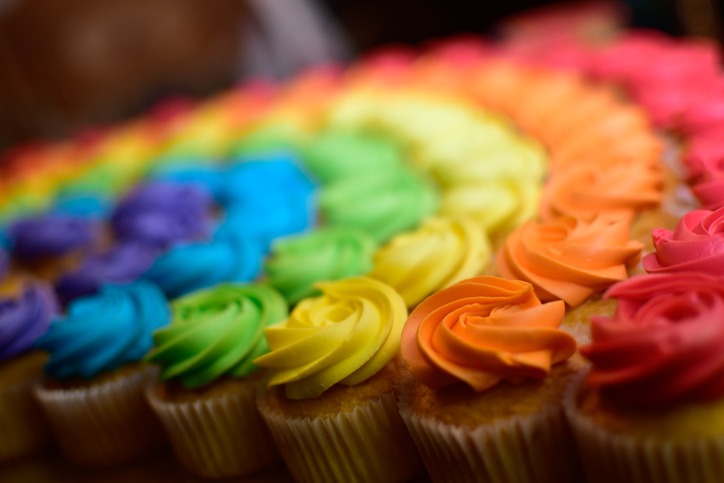 Cupcakes with rainbow-colored icing