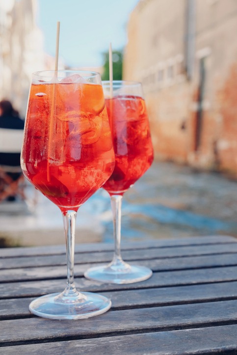 Two glasses of Spritz Veneziano cocktail