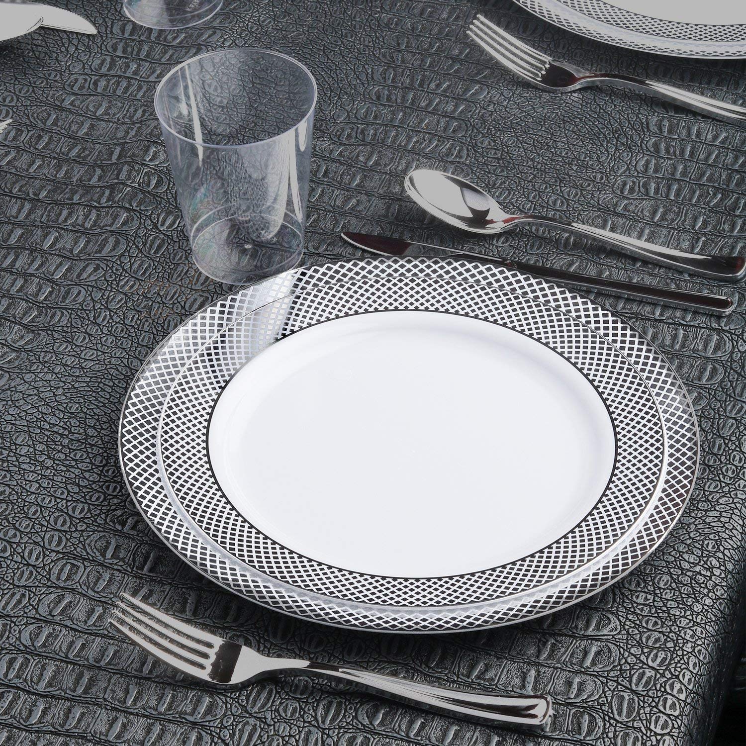 Kaya-Collection-Diamond-Silver-Disposable-Plastic-Dinnerware-Party-Package