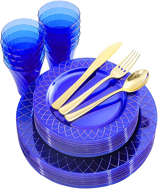 Nervure 150PCS Clear Blue Plastic Plates