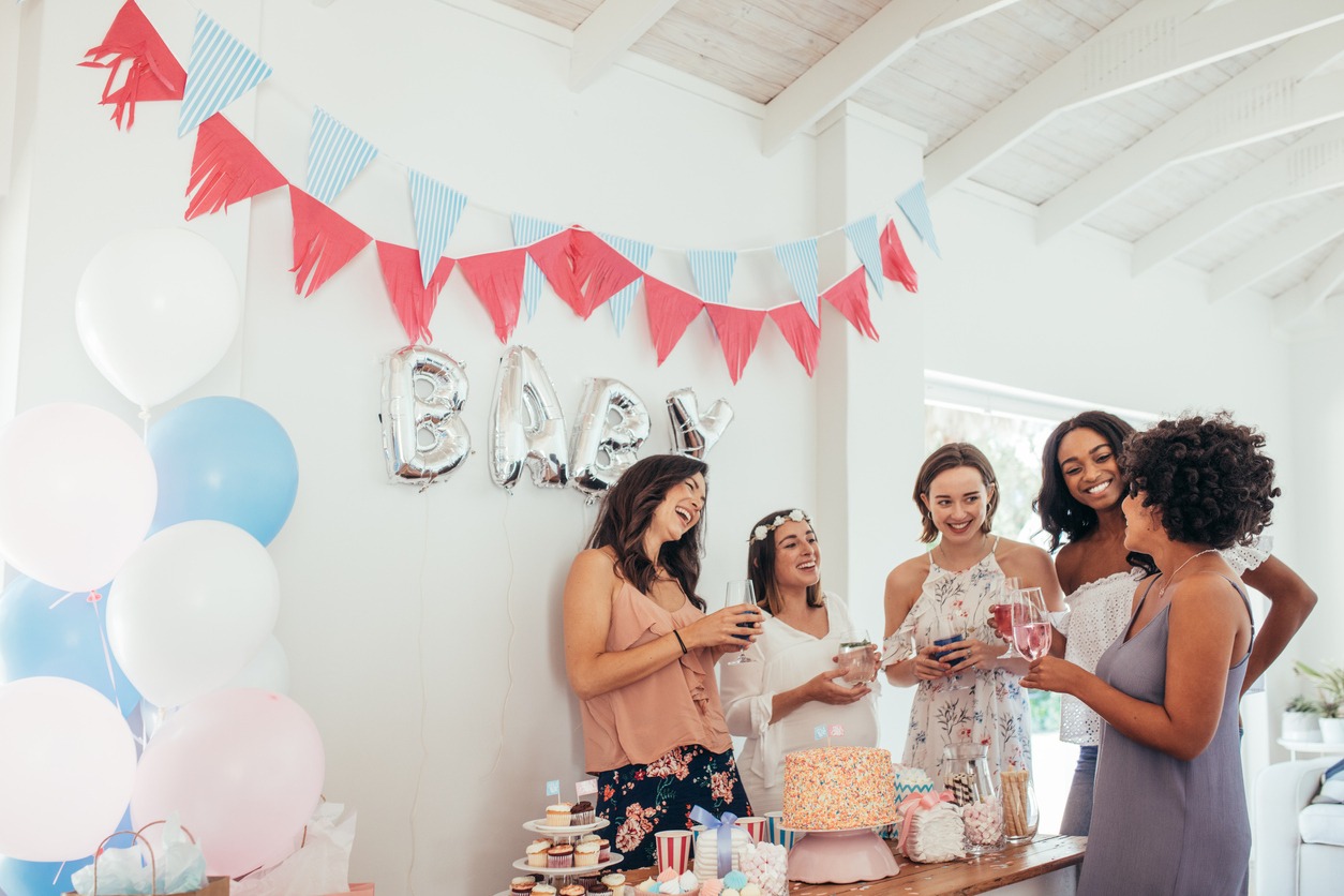 friends celebrating at a baby shower