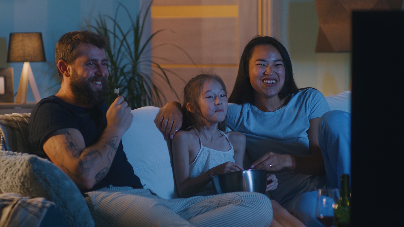 Family immerse in a Movie night at home